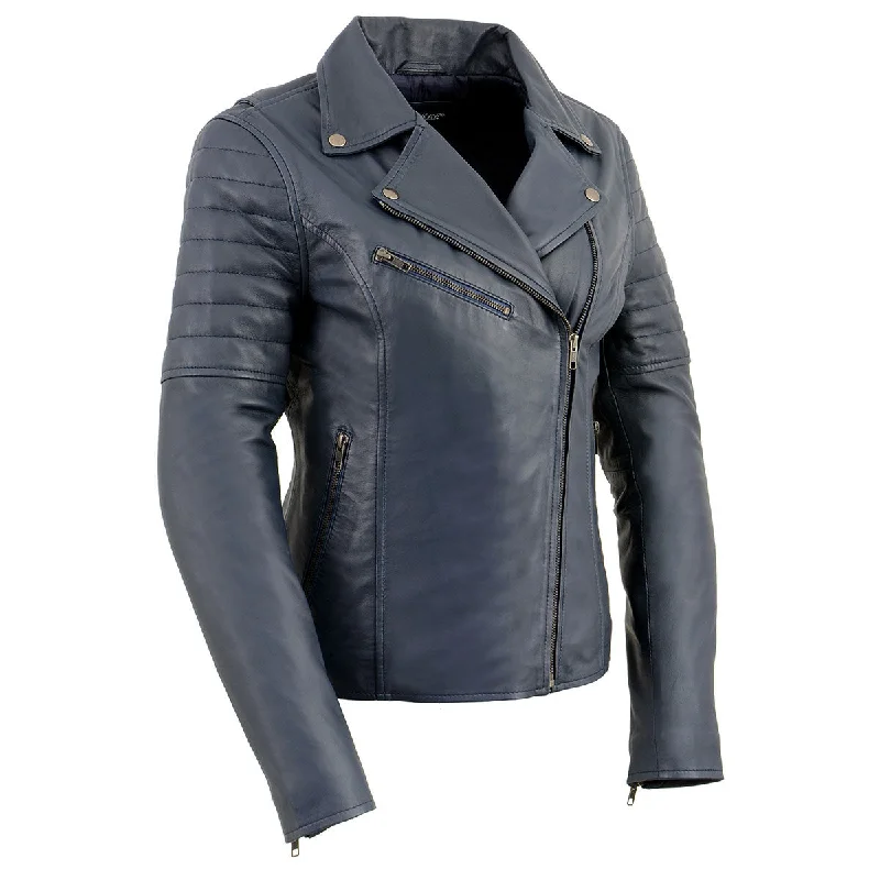 Vintage Women's Fashion Milwaukee Leather Women's Duchess Blue Motorcycle Style Fashion Casual Leather Jacket SFL2870