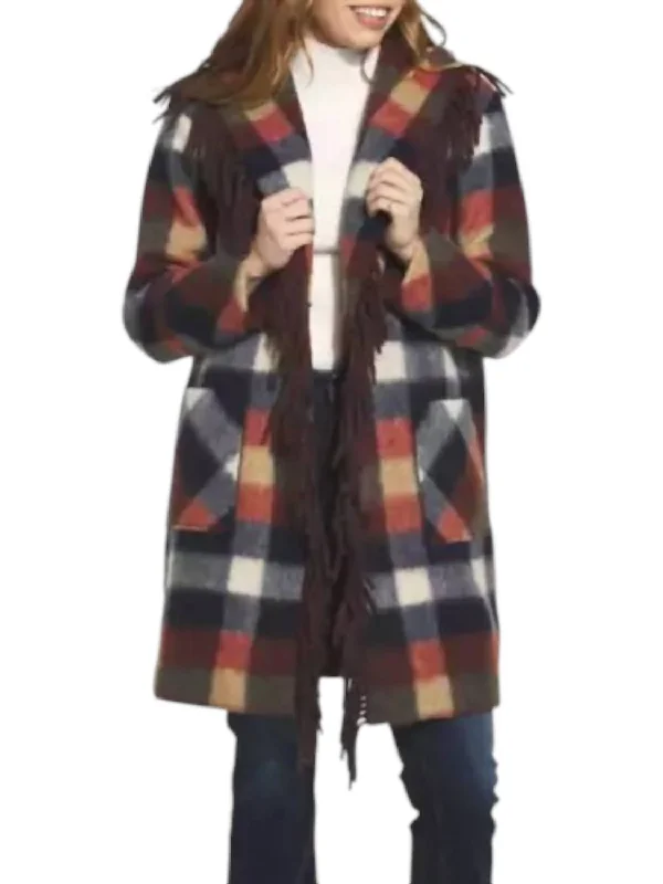 Casual Women's Clothing Kourtney Plaid Coat In Brown Multi