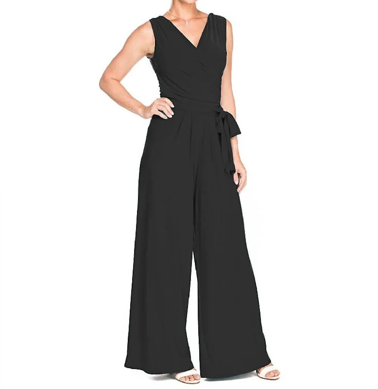 Trendy Outfits For Ladies Sleeveless Jumpsuit With Tie Waist In Black