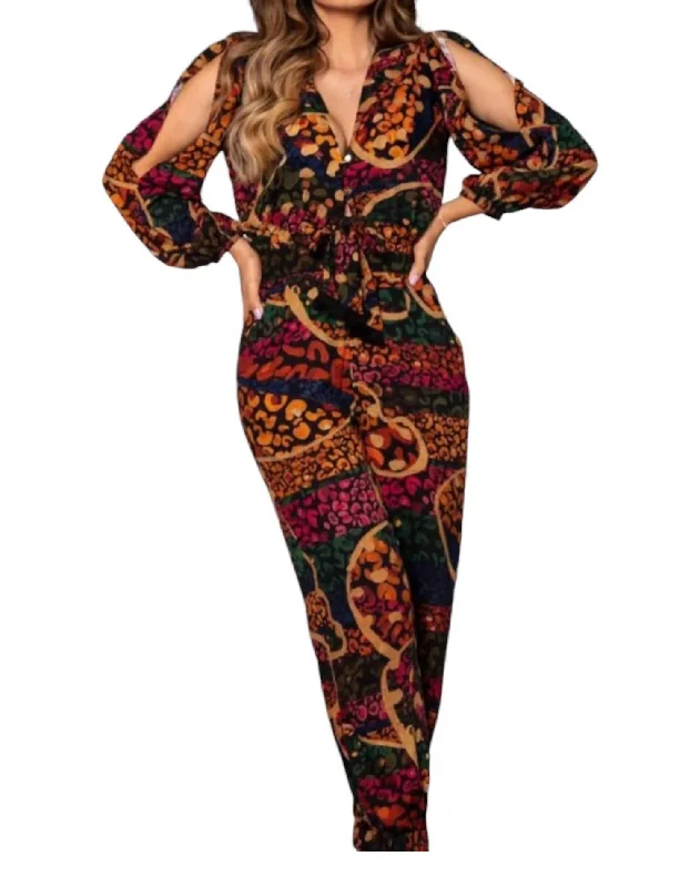 Women's Layered Outfit Lovely Leopard Jumpsuit In Red Multi