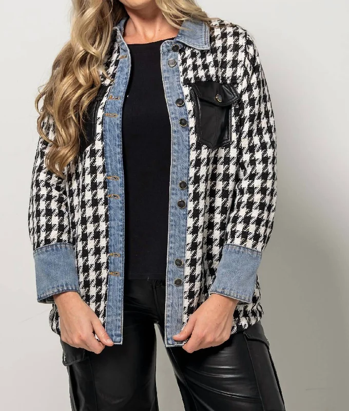 Trendy Women's Apparel Fancy Shacket In Denim/black/white