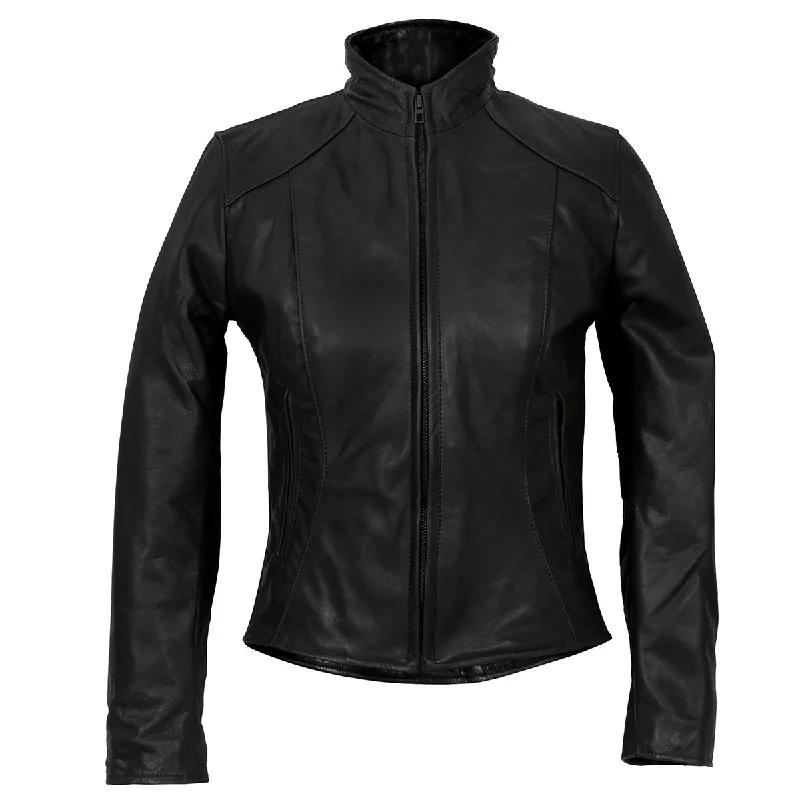 Luxury Women's Fashion Hot Leathers JKL5003 USA Made Women's Black Clean Cut Leather Jacket