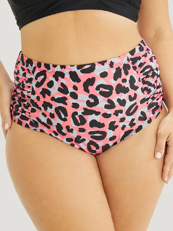 Contemporary Women's Clothing Leopard Print Ruched Detail Bikini Bottom