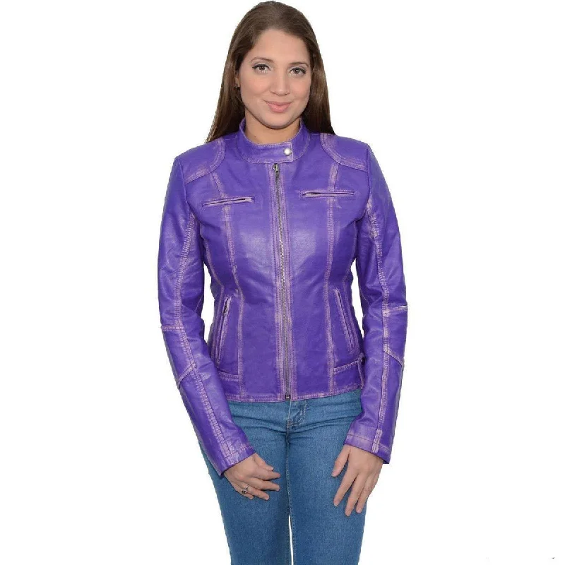 Cheap Women's Clothing Online Milwaukee Leather SFL2830 Women's Purple Scuba Style Sheepskin Fashion Leather Jacket