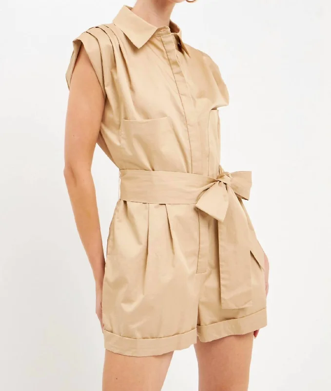 Exclusive Discount Raquelle Collared Jumpsuit In Khaki