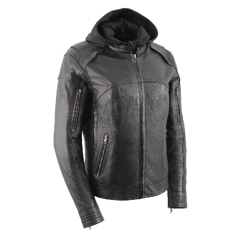 Chic Women's Outfit Ideas Milwaukee Leather Women's Vented Racer Leather Jacket with Removable Hoodie MLL2501