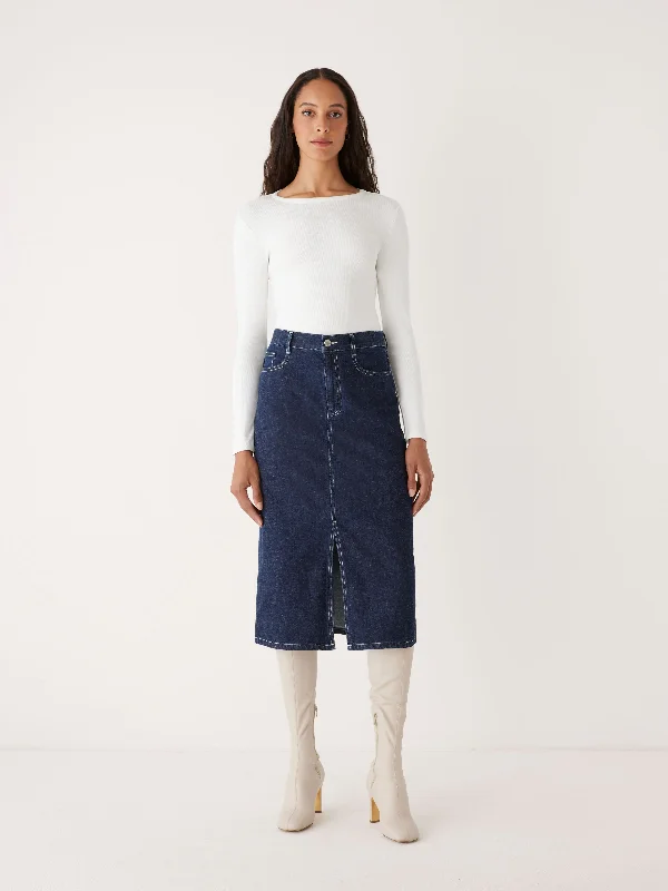 Casual Outfit For Women The Denim Midi Skirt in Navy