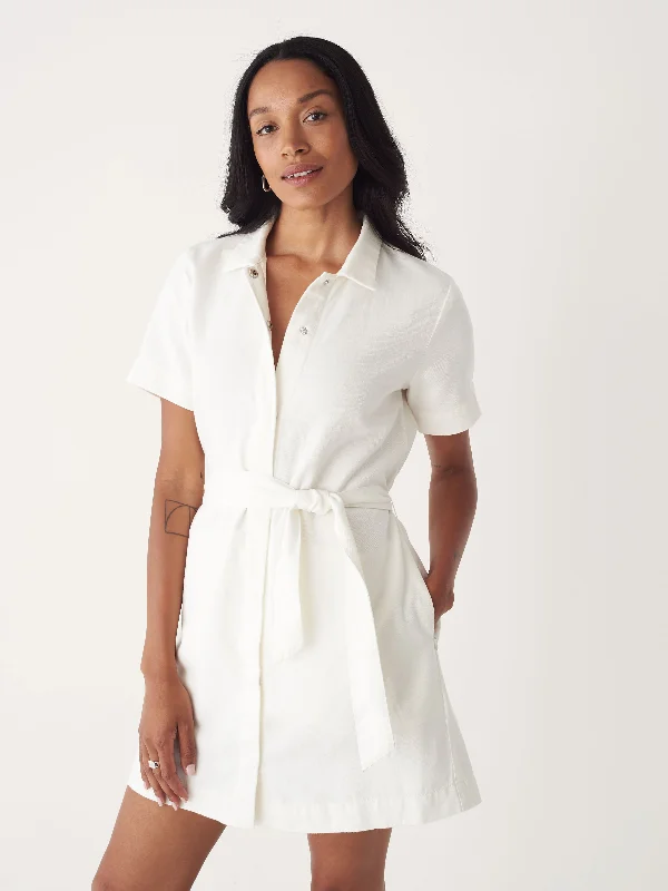 Fashion-forward Women's Clothing The Hemp Denim Camp Collar Dress in Off White