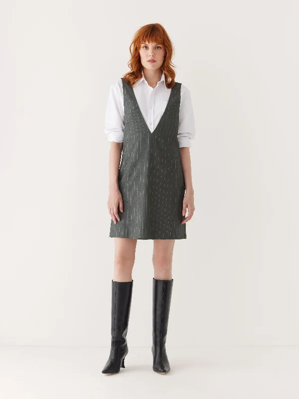 Online Clothing Boutiques The Pinstripe Pinafore Dress in Cool Grey