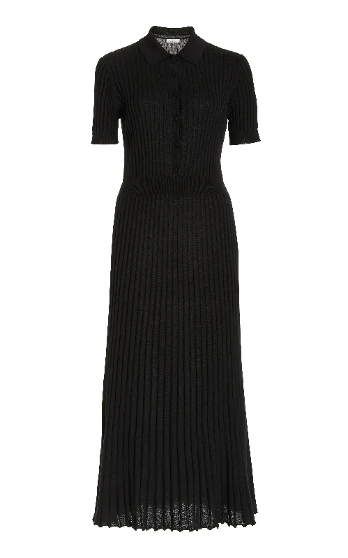 Women's Casual Apparel For Weekends Amor Knit Midi Dress in Black Cashmere Silk