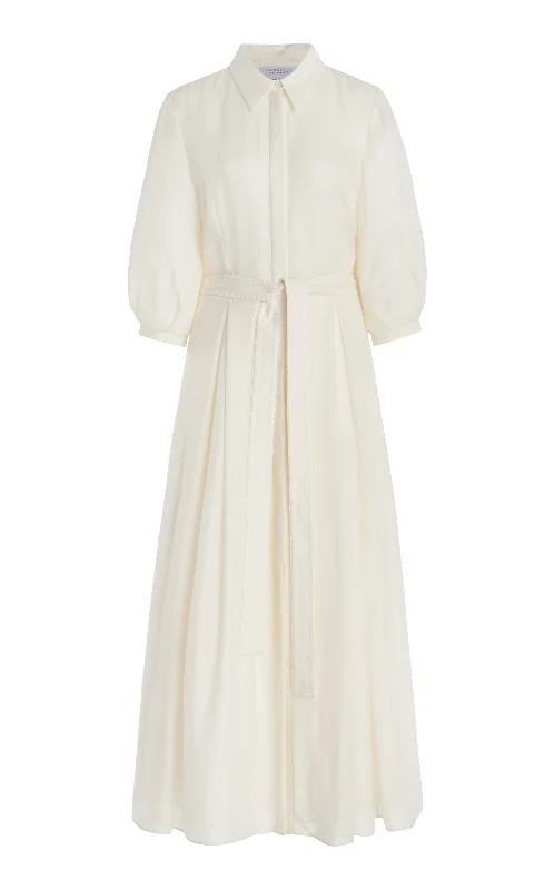 Women's Holiday Clothing Andy Pleated Maxi Shirtdress in Ivory Virgin Wool Cashmere