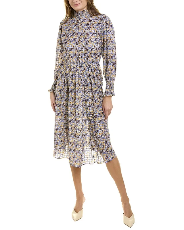 Women's Floral Print Outfit Avantlook High Collar Midi Dress