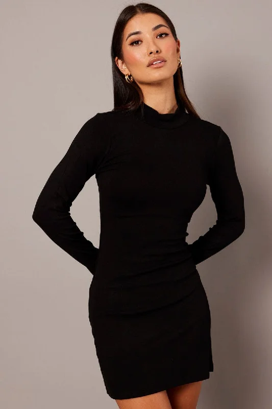 Casual Clothes For Women Black Bodycon Dress Long sleeve Mini