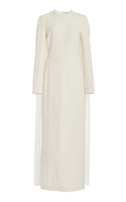 Women's Clothes For Outdoor Events Carlota Draped Maxi Gown in Ivory Silk Wool Cady