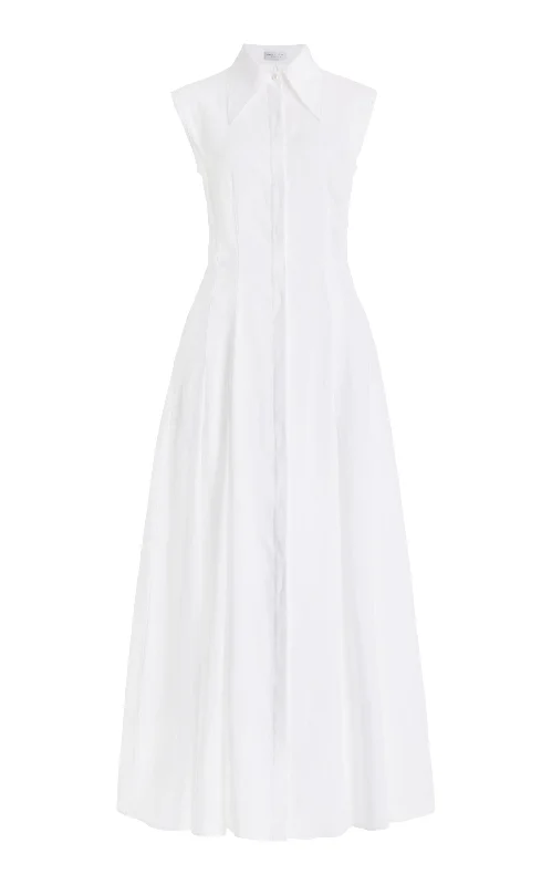 Women's Clothes For Work Events Durand Pleated Maxi Shirtdress in White Aloe Linen