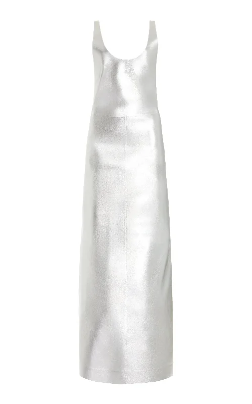 Women's Clothing For Outdoor Events Ellson Maxi Dress in Silver Metallic Nappa Leather