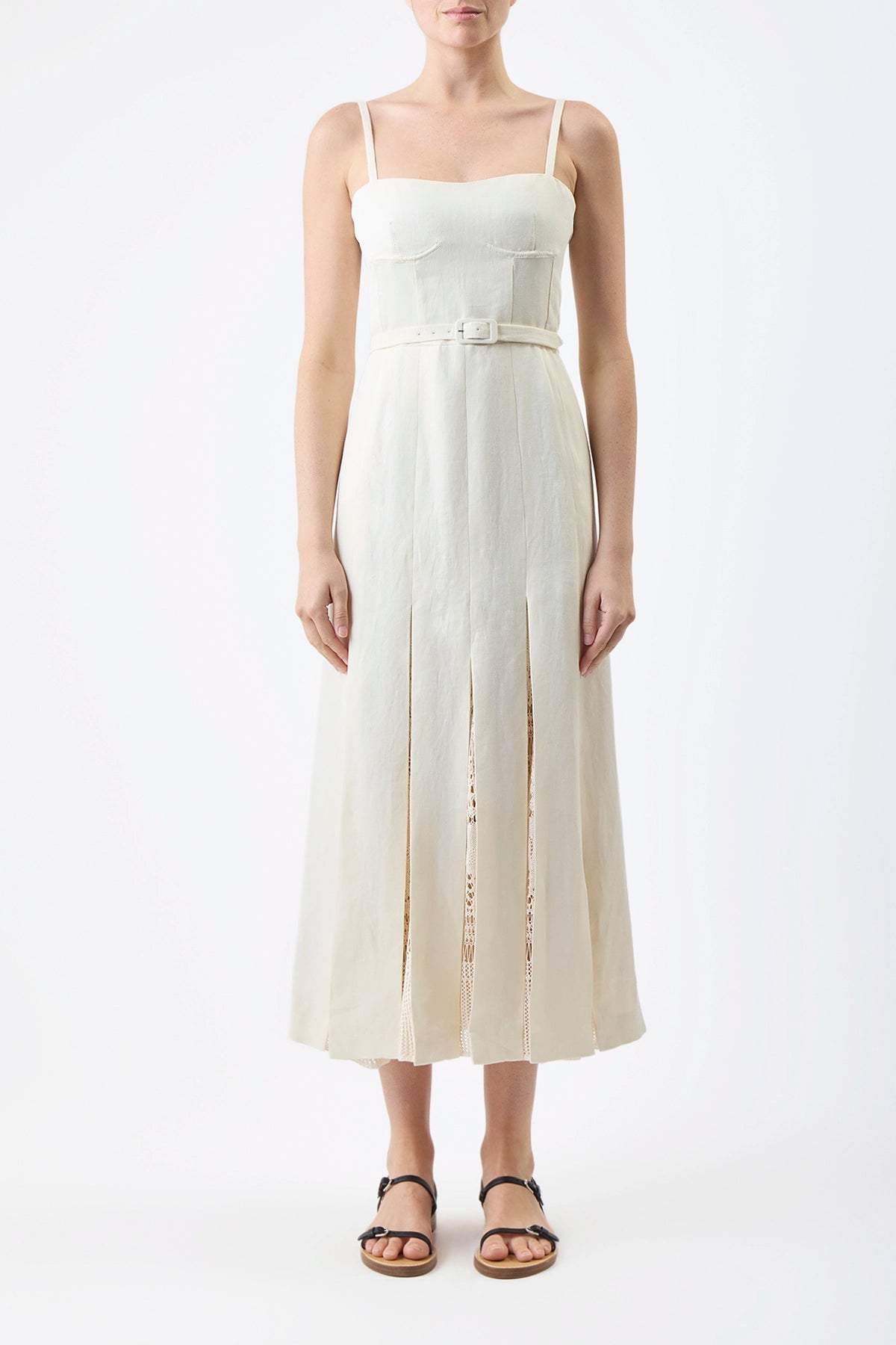 Stylish Loungewear for Women Godard Pleated Dress in Ivory Textured Linen