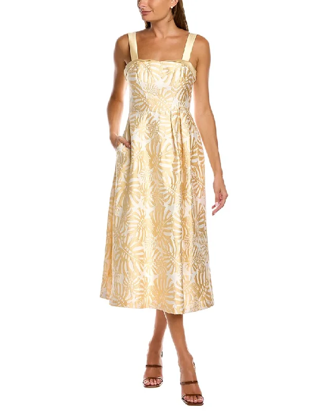 Chic Women's Clothing for Date Nights Kay Unger Jacquard Foldover Sweetheart Midi Dress