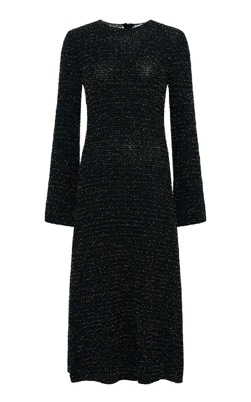 Women's Resort Attire Opora Knit Midi Dress in Black & Gold Beaded Cashmere