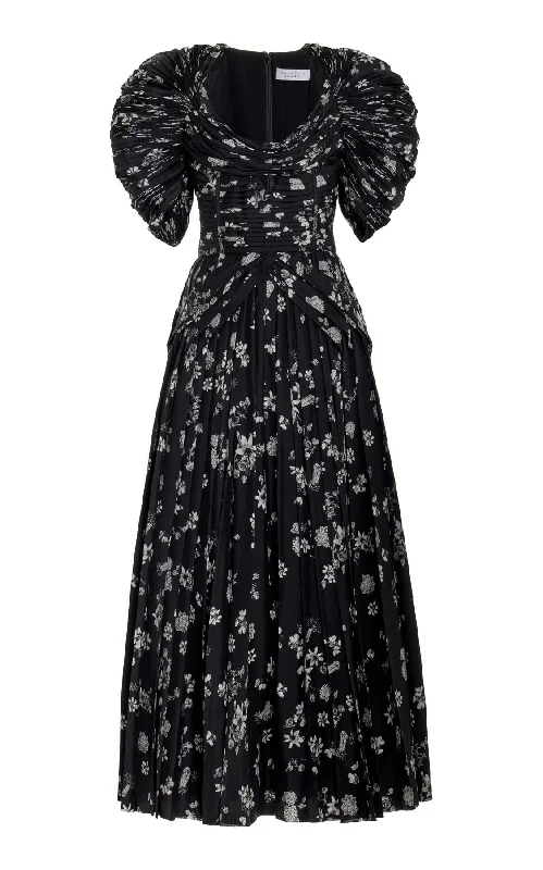 Women's Plus-Size Attire Peggy Dress in Black & White Printed Silk Twill