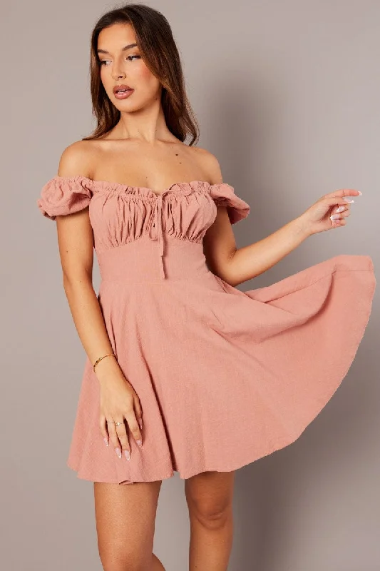 Women's Clothing For Work Pink Fit And Flare Dress Mini