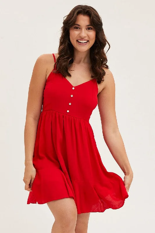 Affordable Trendy Clothes For Women Red Chiffon Skater Dress