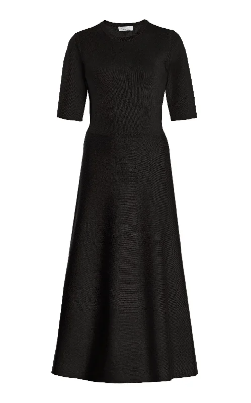 Women's Casual Apparel Seymore Knit Midi Dress in Black Merino Wool Cashmere