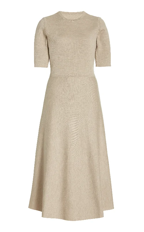 Women's Formal Event Clothing Seymore Knit Midi Dress in Oatmeal Merino Wool Cashmere