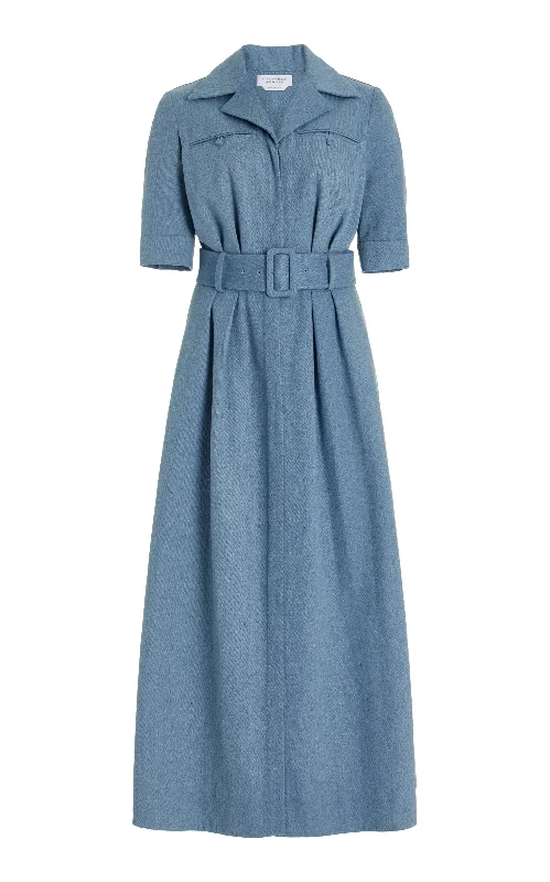 Fashion-forward Women's Clothing Simone Shirtdress in Light Blue Upcycled Denim