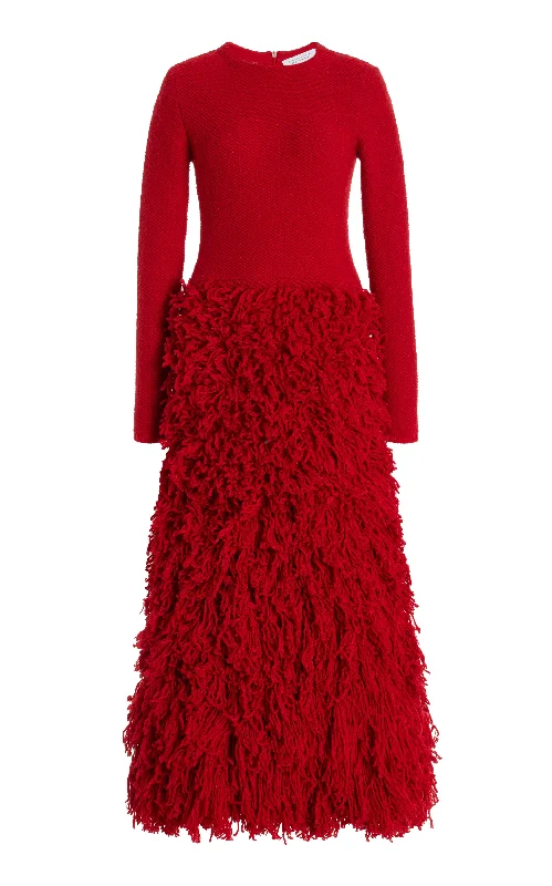 Women's Stylish Casual Garments Turner Knit Maxi Dress in Scarlet Red Virgin Wool Cashmere Silk