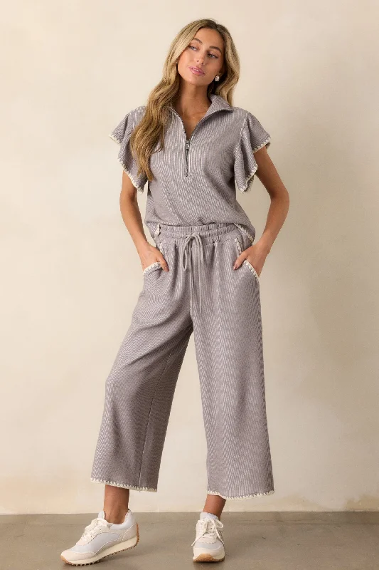 Women's Resort Apparel Anytime Now Grey Blanket Stitch Wide Leg Pants