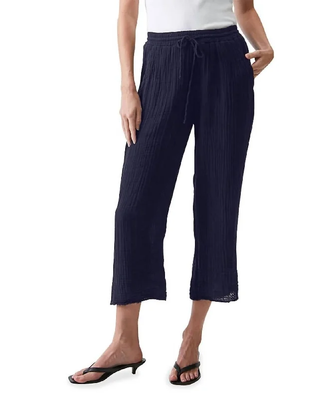 Women's Clothing Online Sale Ashton Crop Gauze Pull-On Pants In Navy