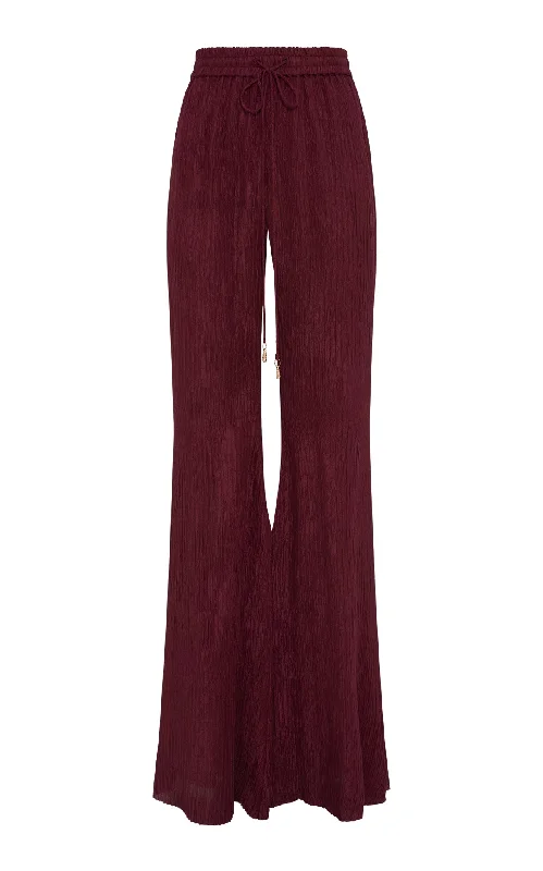 Modern Women's Apparel Claude Flare Pant in Bordeaux Plisse Silk