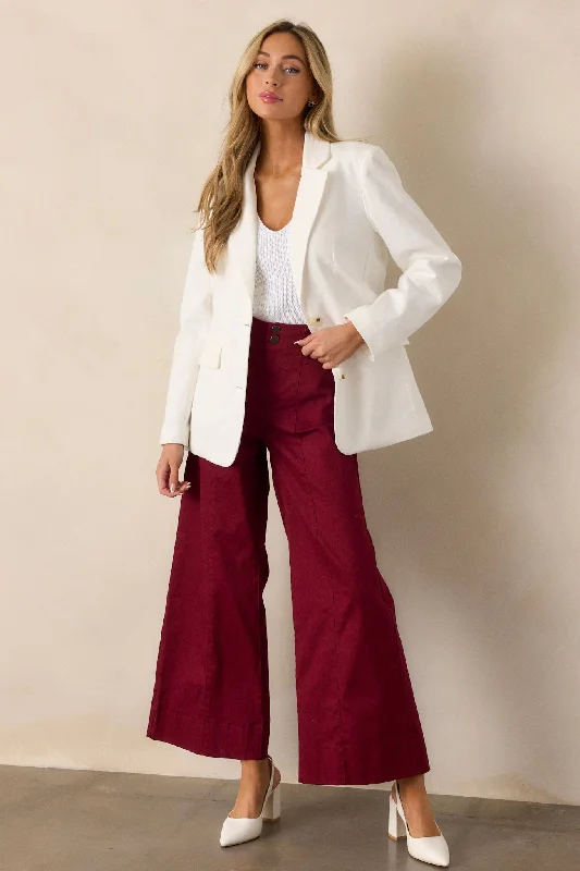 Casual Apparel For Women Daylight Glimmer Burgundy Wide Leg Pants