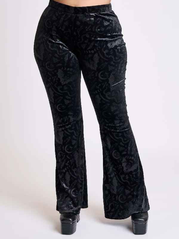 Elegant Women's Clothing Online Embossed Black Velvet Flared Legging