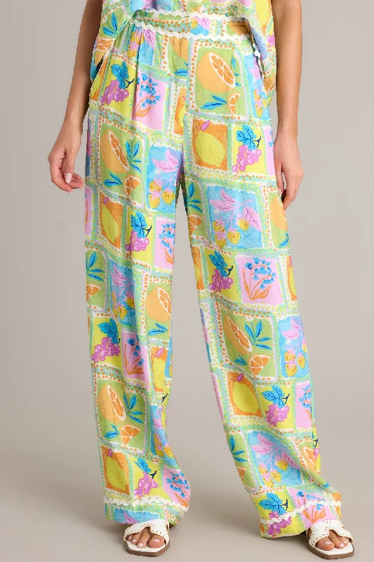 Sale Clearance Fruitful Fun Green Tropical Print Pants