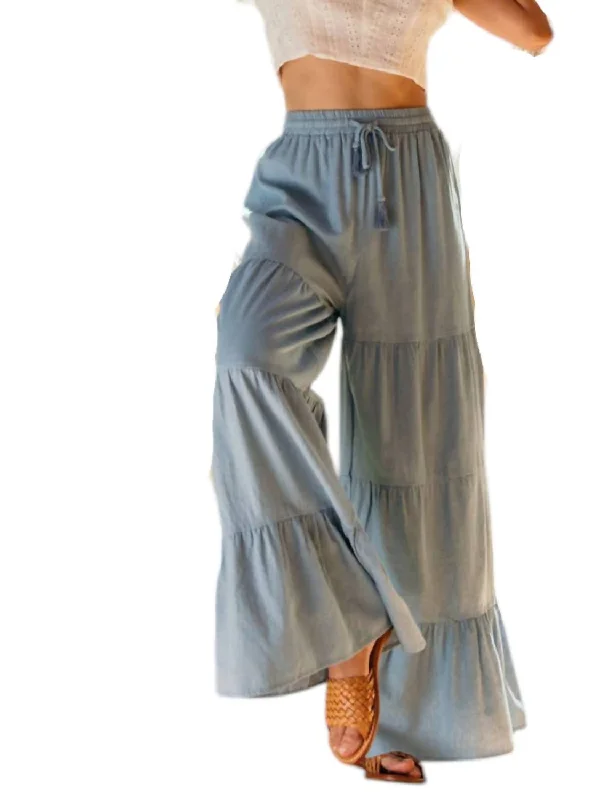 Women Online Clothing Boutiques High Waist Boho Flair Denim Pants In Light Blue