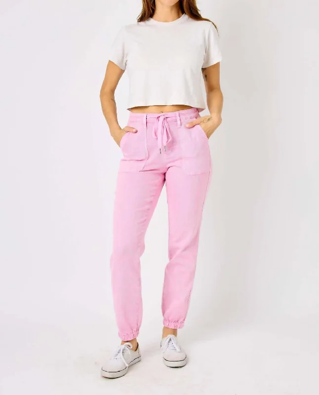 Women's Clothes for All-Day Comfort and Style High Waist Garmet Dyed Jogger Pants In Light Pink