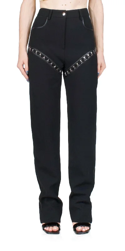 Women's Office Clothing Hook Straight Leg Trousers In Black