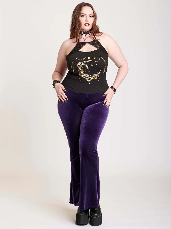 Stylish Women's Outfit Purple Velvet Flared Leggings