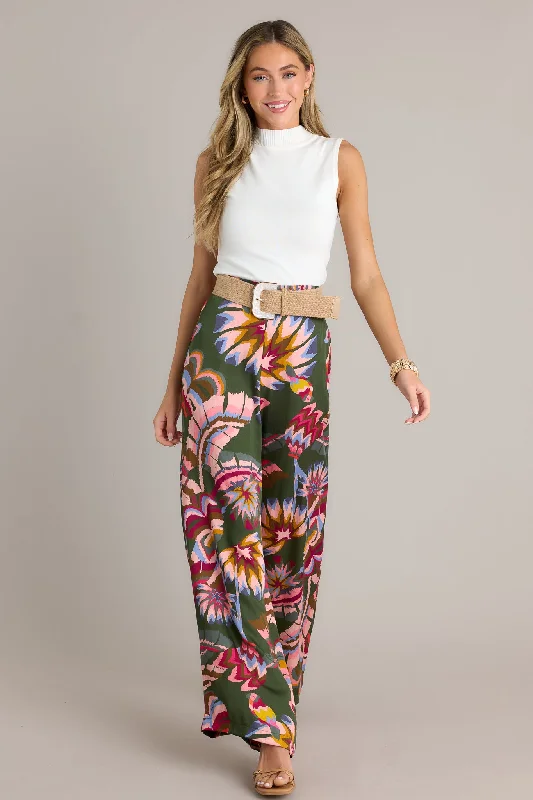 Tailored Clothing For Women Secret Willow Green Multi Wide Leg Pants