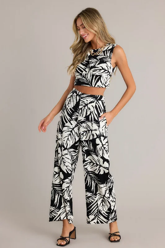 Fashion Women's Clothing Shadow Palm Black Tropical Print Pants