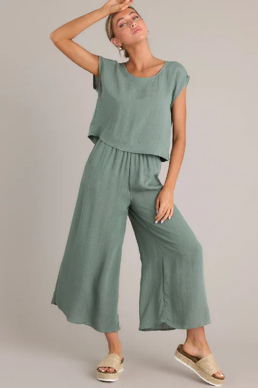 Chic Women's Outfit Timeless Threads Sage Green Cropped Pants