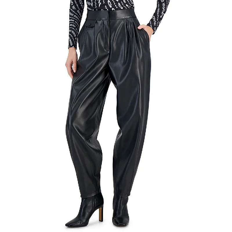 Online Boutiques Clothing Womens Faux Leather Pleated Trouser Pants