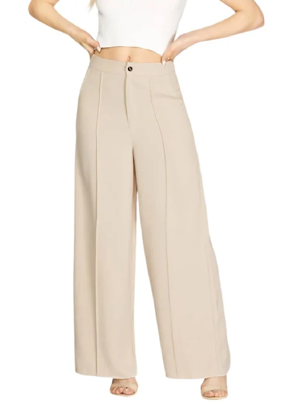 Women's Holiday Attire Woven Wide Pants In Light Taupe